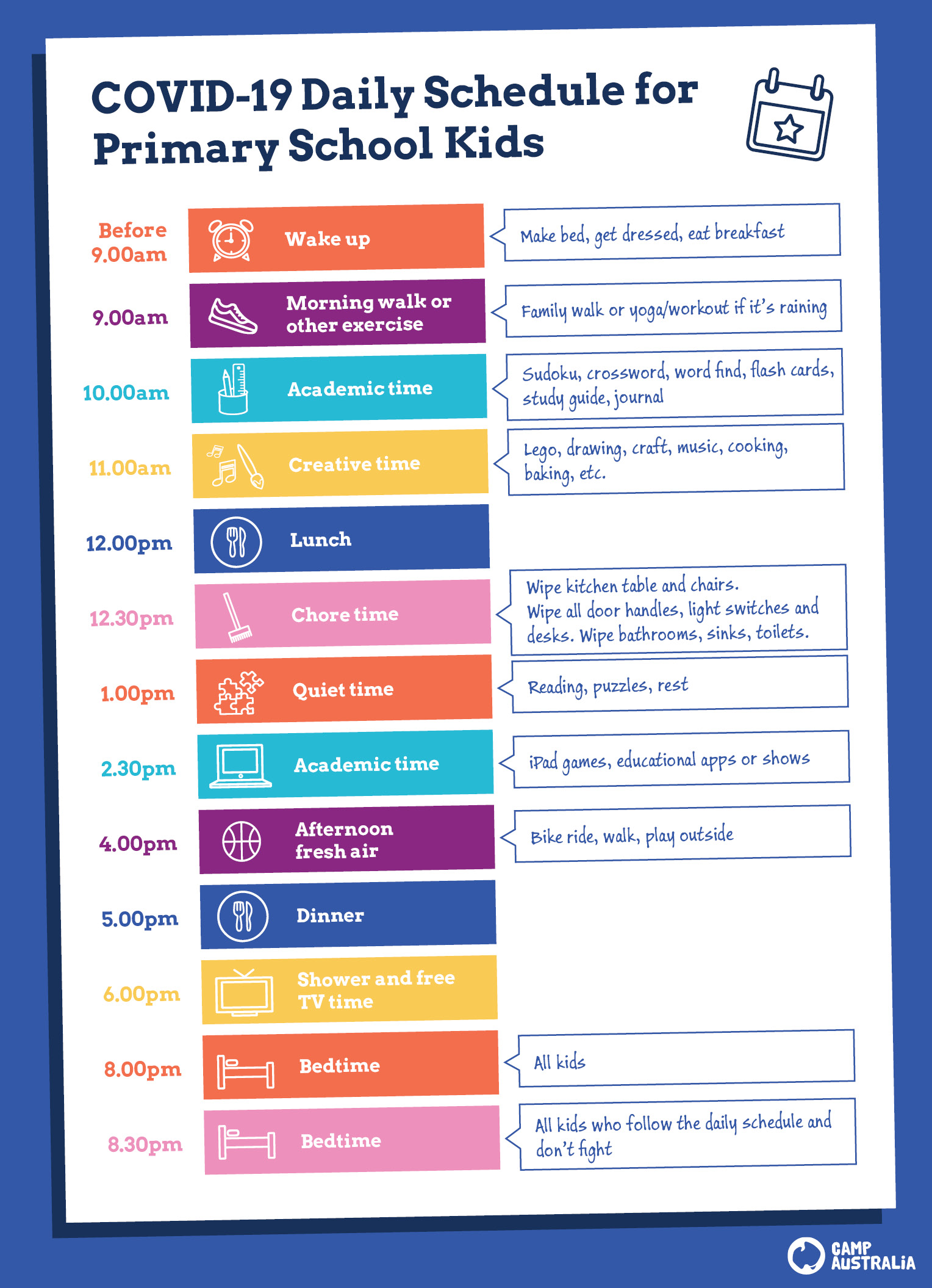 Camp Australia - COVID-19 Daily Schedule for Primary School Kids